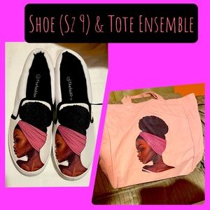 ahogany Queen with bun Pink tote bag & Slip-on Sneaker set 9
